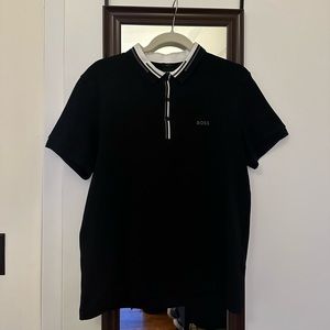 Hugo Boss Black Polo with Stripped Collar (Medium)